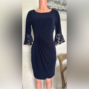 MSK Blue Sheath Dress with Bell Sleeves and Scoop Neck 6P